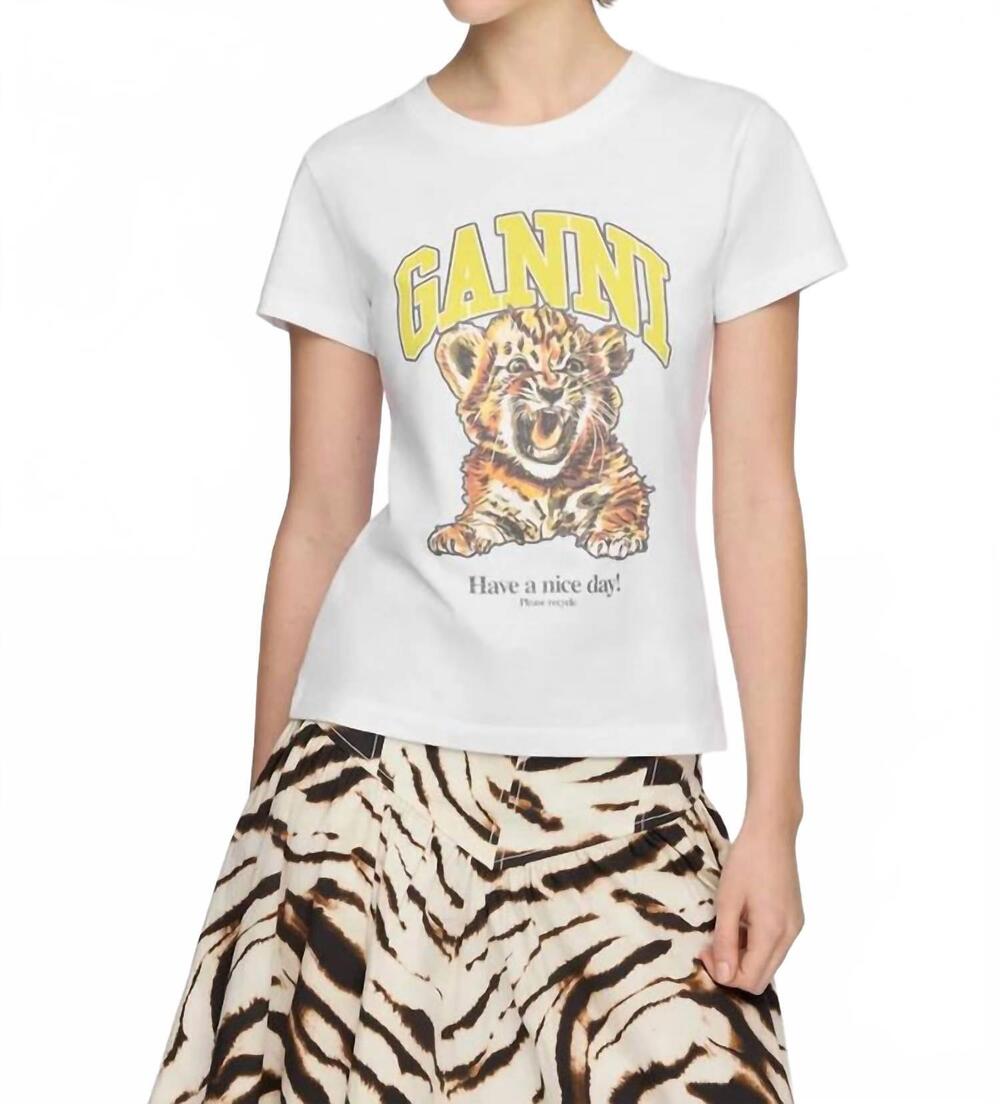 NEW GANNI basic cotton jersey baby fit tiger top in bright white